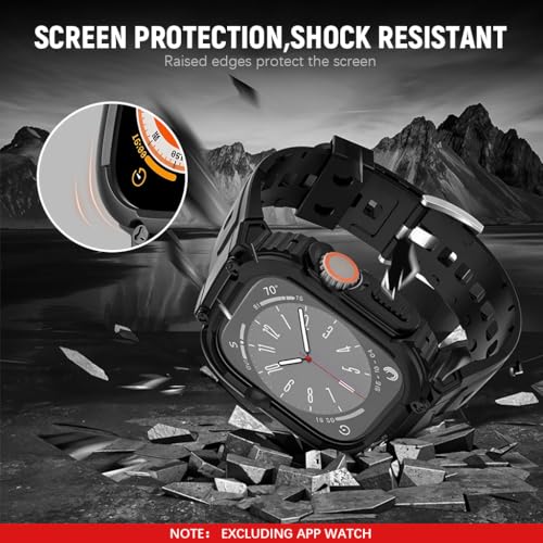 ZORBES® Compatible with Apple Watch 45mm/44mm Watch Band with Case Bumper Band Adjustable Waterproof TPU Watch Strap for Apple Watch SE/4/5/6/7, for Men and Women, Black ZORBES® Compatible with Apple Watch 45mm/44mm Watch Band with Case Bumper Band Adjustable Waterproof TPU Watch Strap for Apple Watch SE/4/5/6/7, for Men and Women, Black